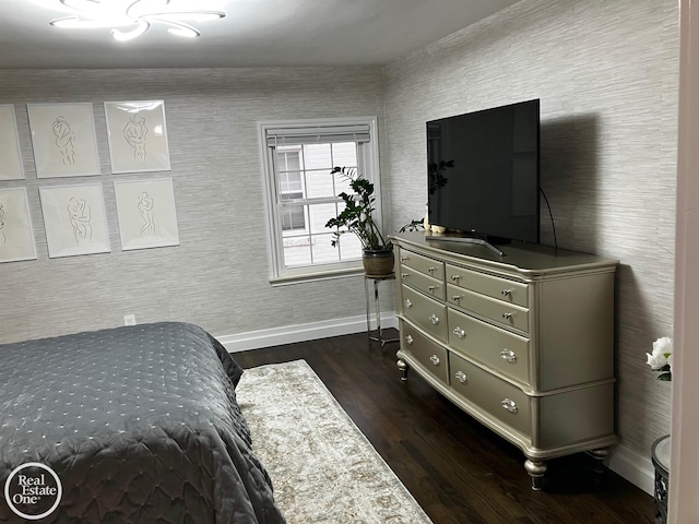 bedroom with dark hardwood / wood-style floors