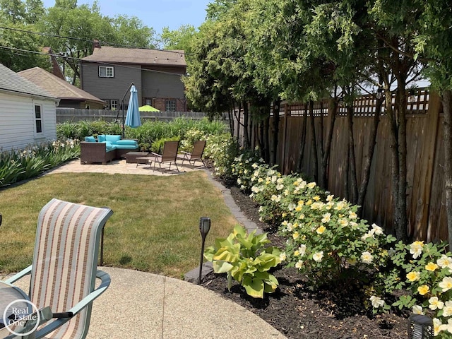 view of yard with outdoor lounge area and a patio area