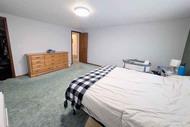 bedroom with light carpet