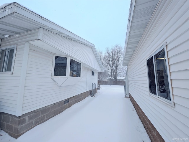 view of snow covered exterior