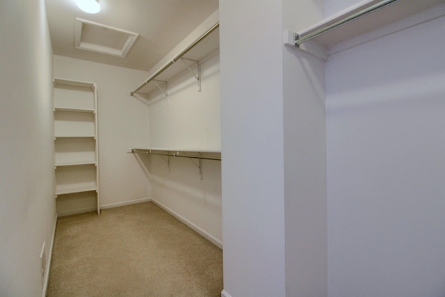 walk in closet featuring light carpet