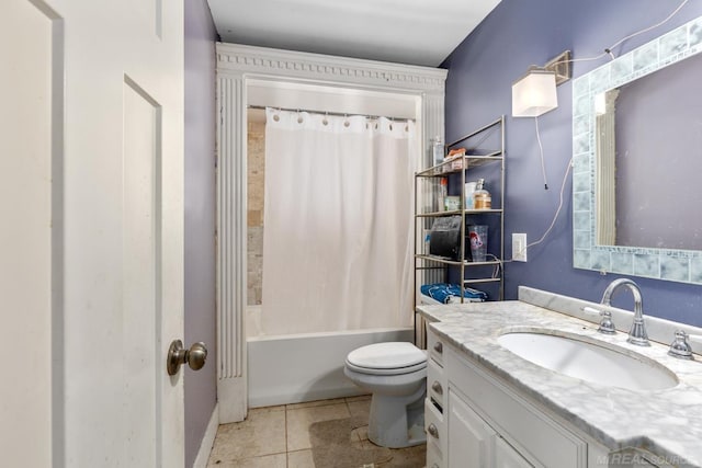 full bathroom with vanity, toilet, tile patterned flooring, and shower / bath combo with shower curtain