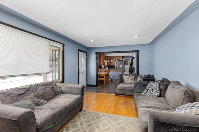 living room with hardwood / wood-style floors