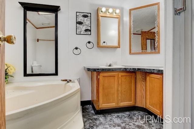 bathroom with vanity and a bathing tub