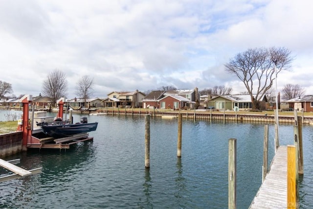 view of dock with a water view