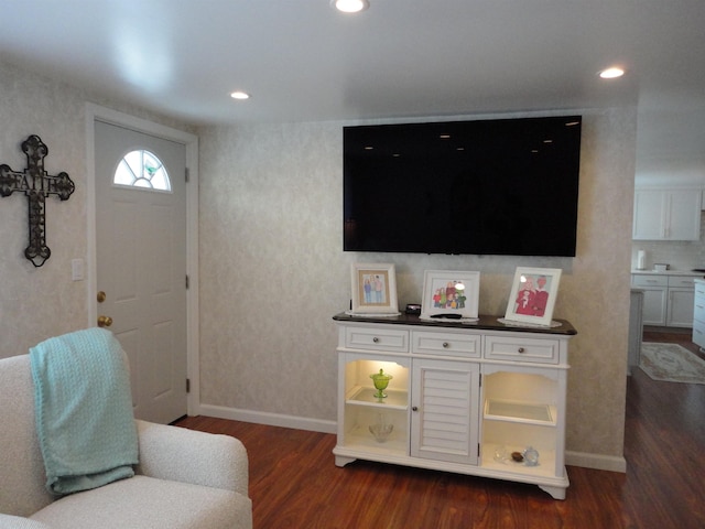 living room with dark wood-type flooring