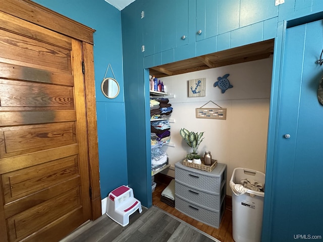 mudroom with dark hardwood / wood-style flooring