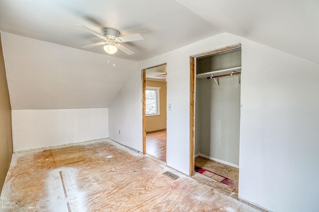 bonus room featuring ceiling fan and lofted ceiling