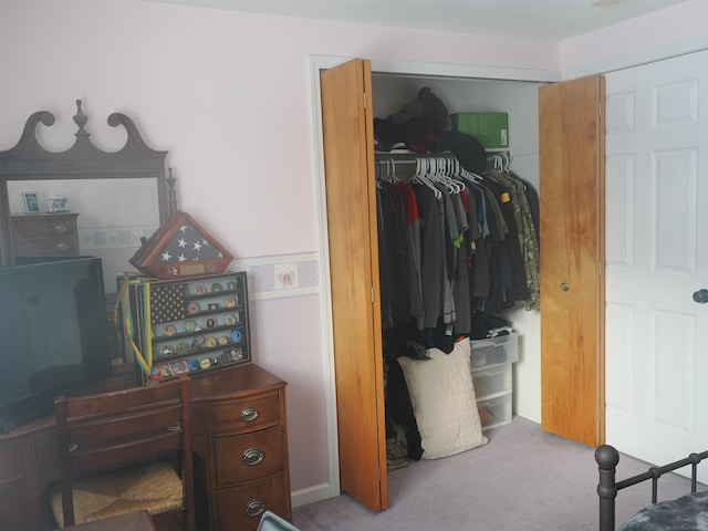 carpeted bedroom featuring a closet