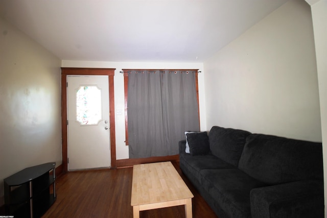 living room with dark hardwood / wood-style floors