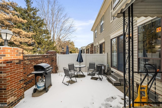 view of patio / terrace featuring area for grilling and central air condition unit