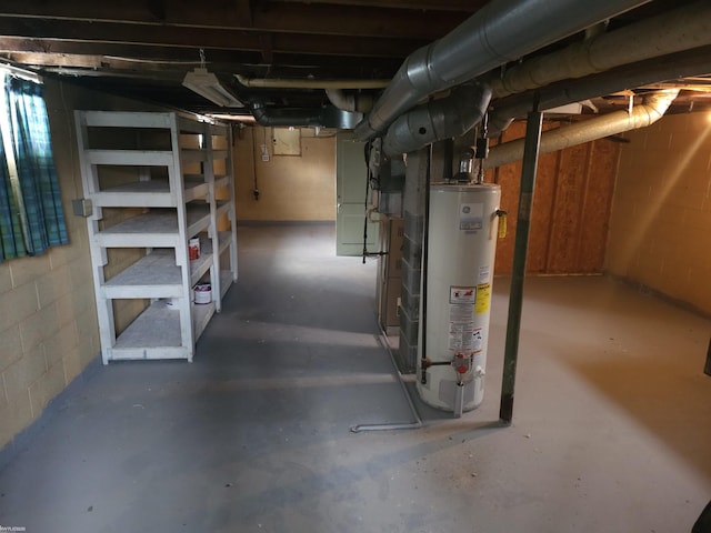 basement featuring water heater