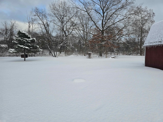 view of yard layered in snow