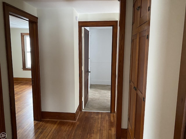 hall with dark hardwood / wood-style flooring