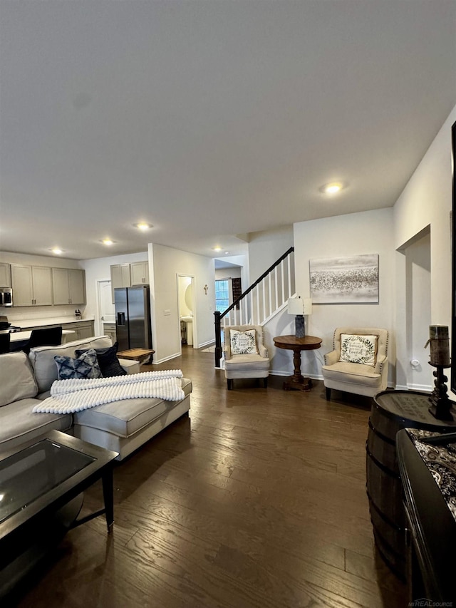 living room featuring dark wood-type flooring