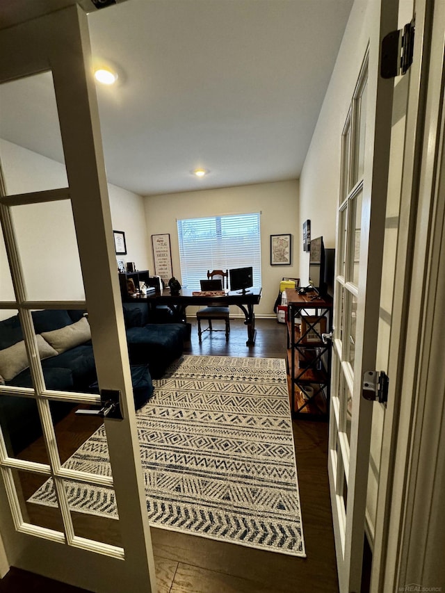 living room featuring dark hardwood / wood-style floors