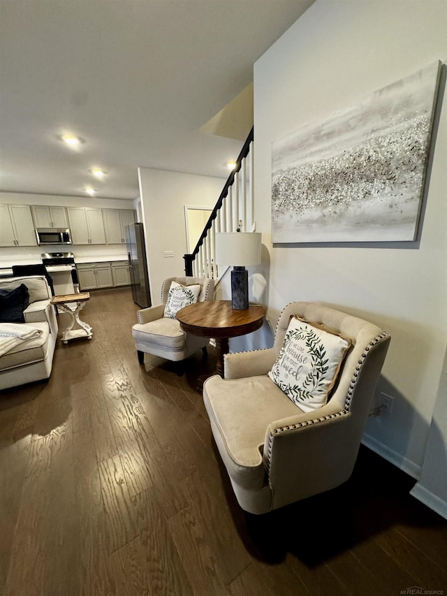 living area with dark wood-type flooring