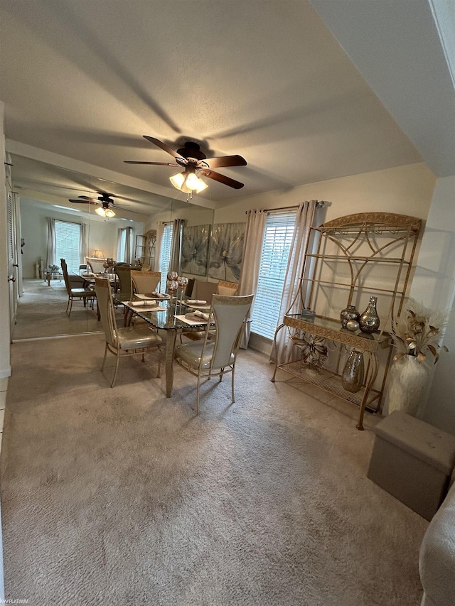 dining area with a healthy amount of sunlight and carpet