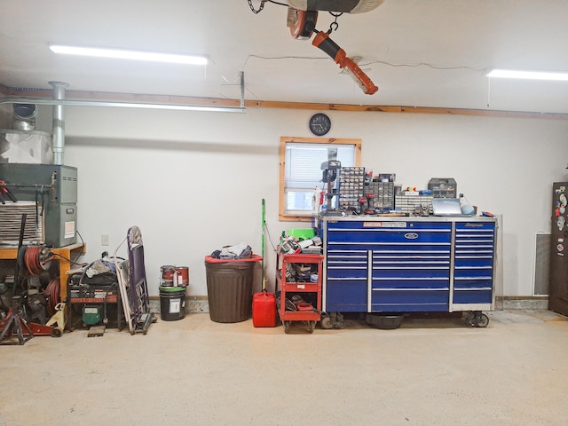 garage featuring a workshop area