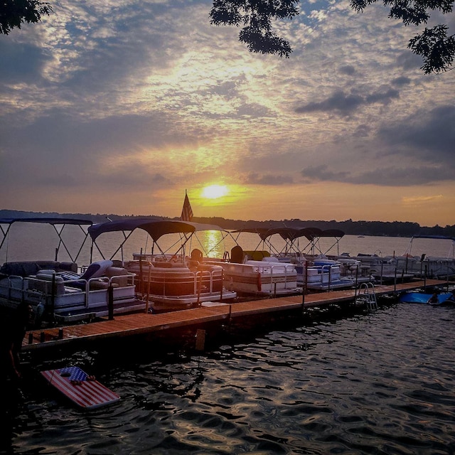 view of dock with a water view