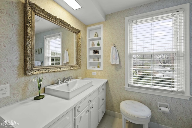 bathroom featuring vanity and tile patterned flooring