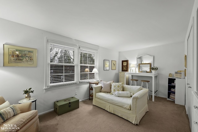 living room featuring light carpet