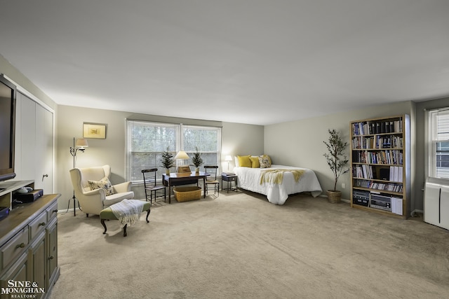 carpeted bedroom featuring multiple windows