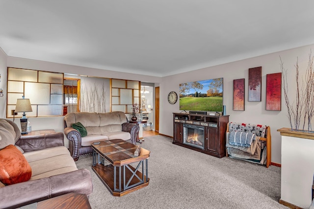 living room featuring carpet flooring