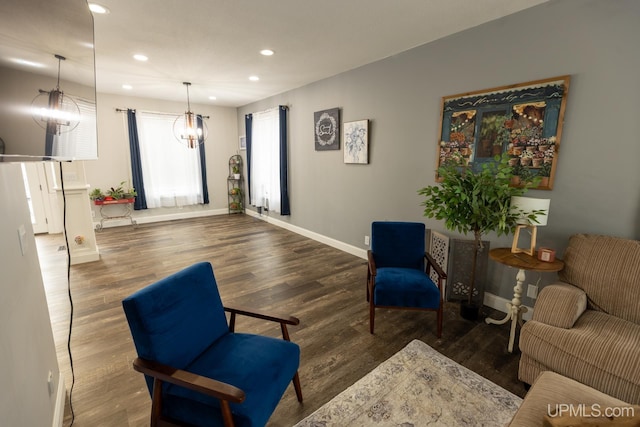 interior space with dark wood-type flooring