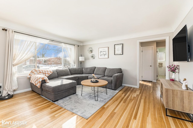 living room with hardwood / wood-style flooring