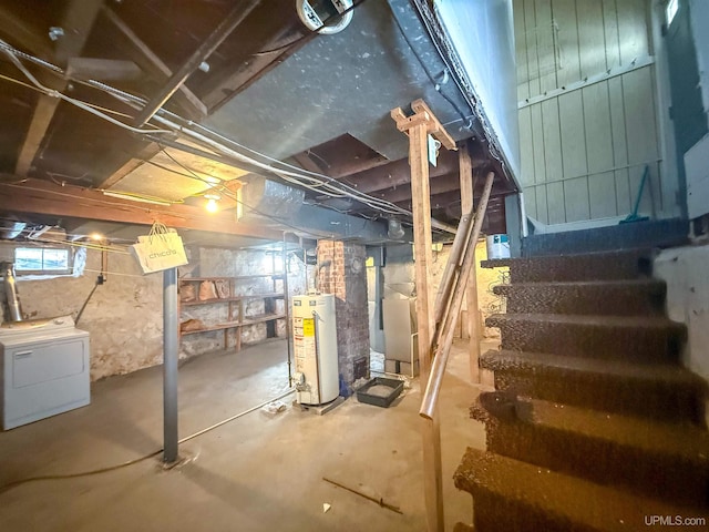 basement with washer / dryer and gas water heater