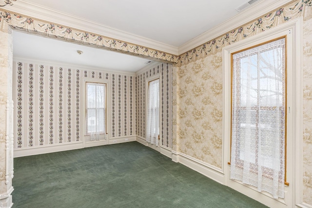 carpeted empty room with crown molding