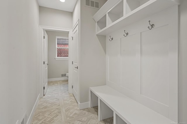 mudroom featuring light parquet floors