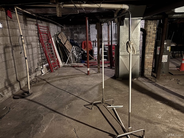 basement featuring electric water heater