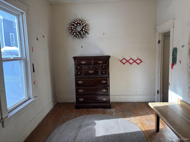 bedroom featuring multiple windows and dark wood-type flooring