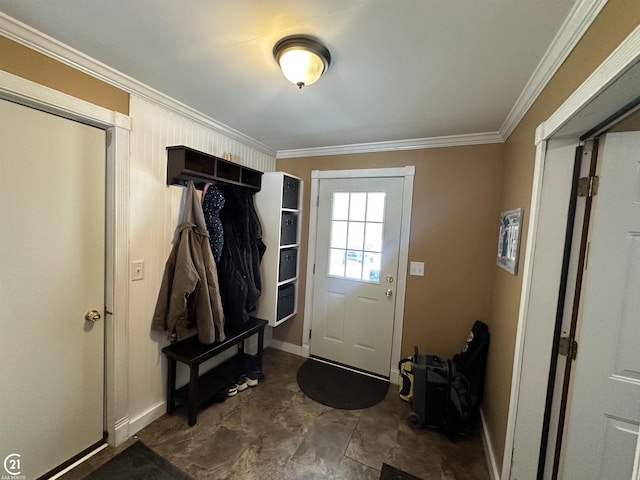 mudroom with crown molding