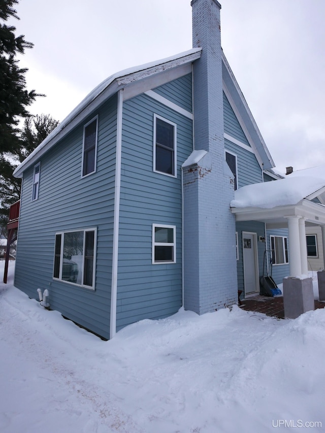 view of snow covered exterior