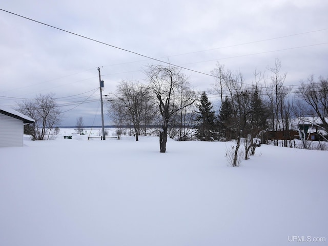 view of yard layered in snow