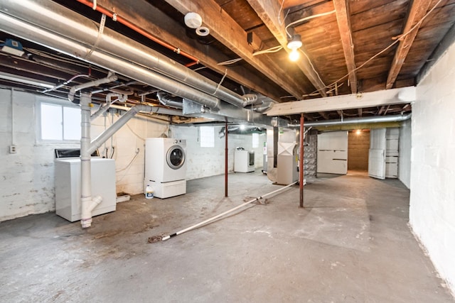 basement with independent washer and dryer and heating unit