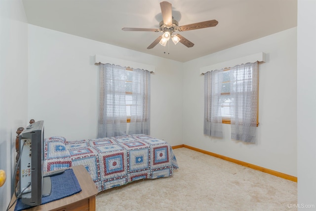 bedroom featuring carpet flooring and ceiling fan