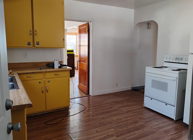 kitchen featuring hardwood / wood-style flooring, sink, and white electric range