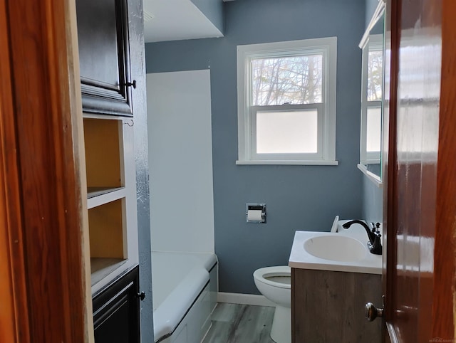 bathroom with vanity, a bathing tub, and toilet