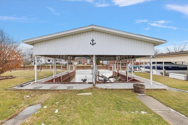 dock area with a lawn