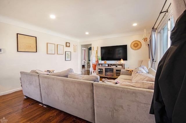 living room featuring dark hardwood / wood-style floors