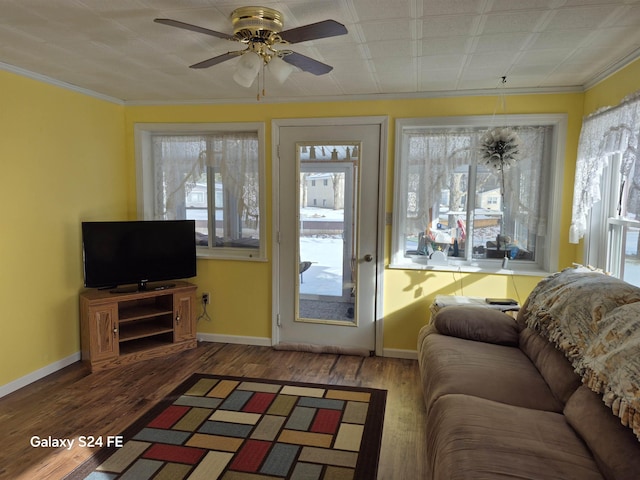 interior space with ceiling fan