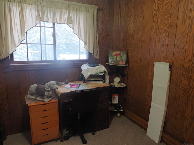 home office featuring wooden walls