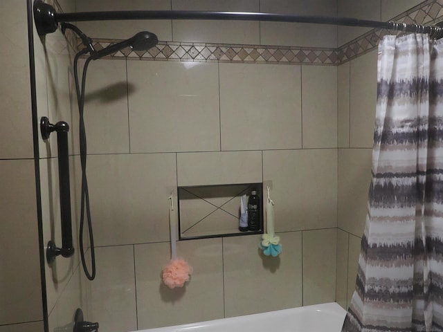 full bathroom with shower / bath combination with curtain