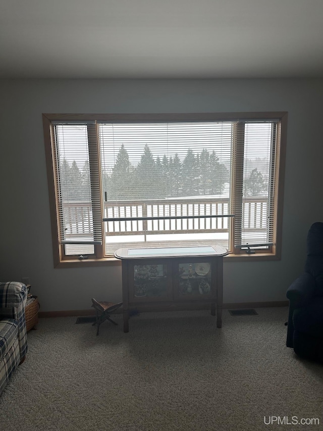 sitting room with baseboards, visible vents, and a wealth of natural light