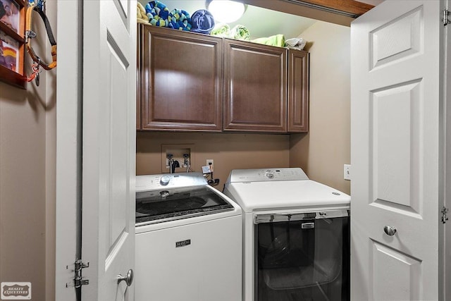 laundry area featuring cabinet space and separate washer and dryer