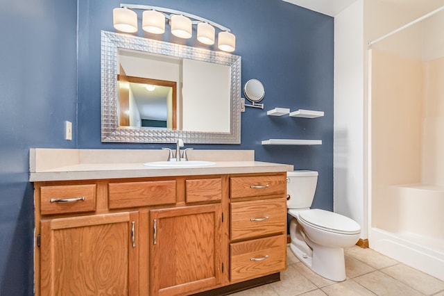 bathroom with tile patterned floors, toilet, and vanity